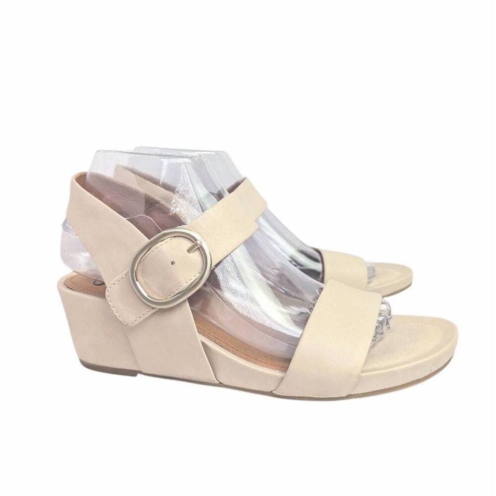 Sofft Beige Wedge Sandals with Buckle